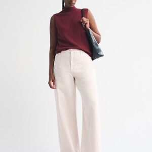 Abercrombie & Fitch The Wide Leg High Rise Curve Love in Ecru Herringbone